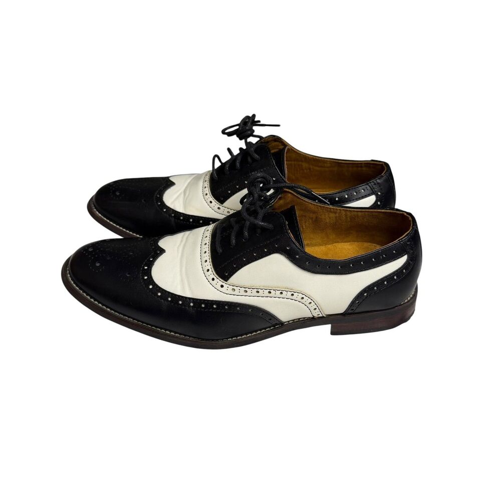 Ferro Aldo Arthur Oxford Shoes Loafers Two-Tone Leather Black White Men 7.5 - Picture 2 of 11